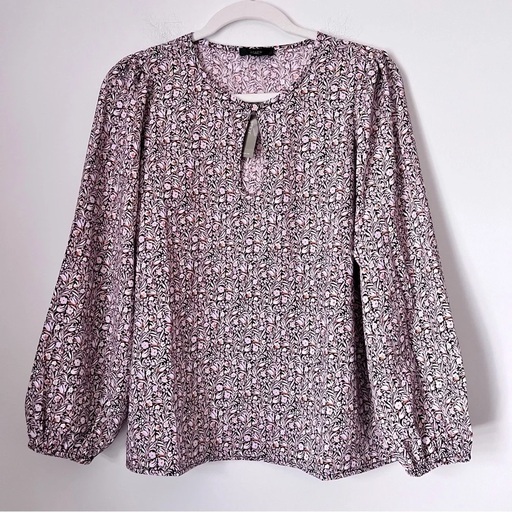J. Crew Puff-Sleeve Satin Back Crepe Top Floral Flourish Blouse